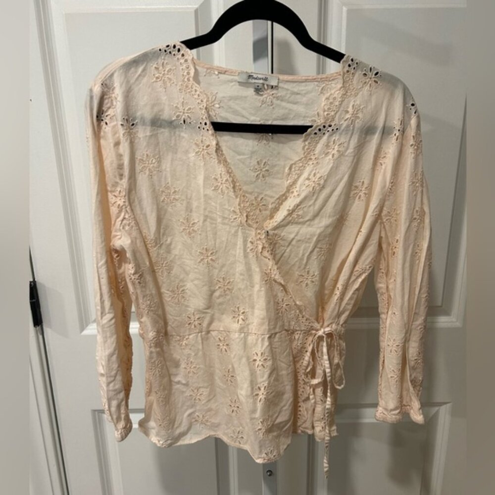 Madewell Light Peach Eyelet Wrap Blouse